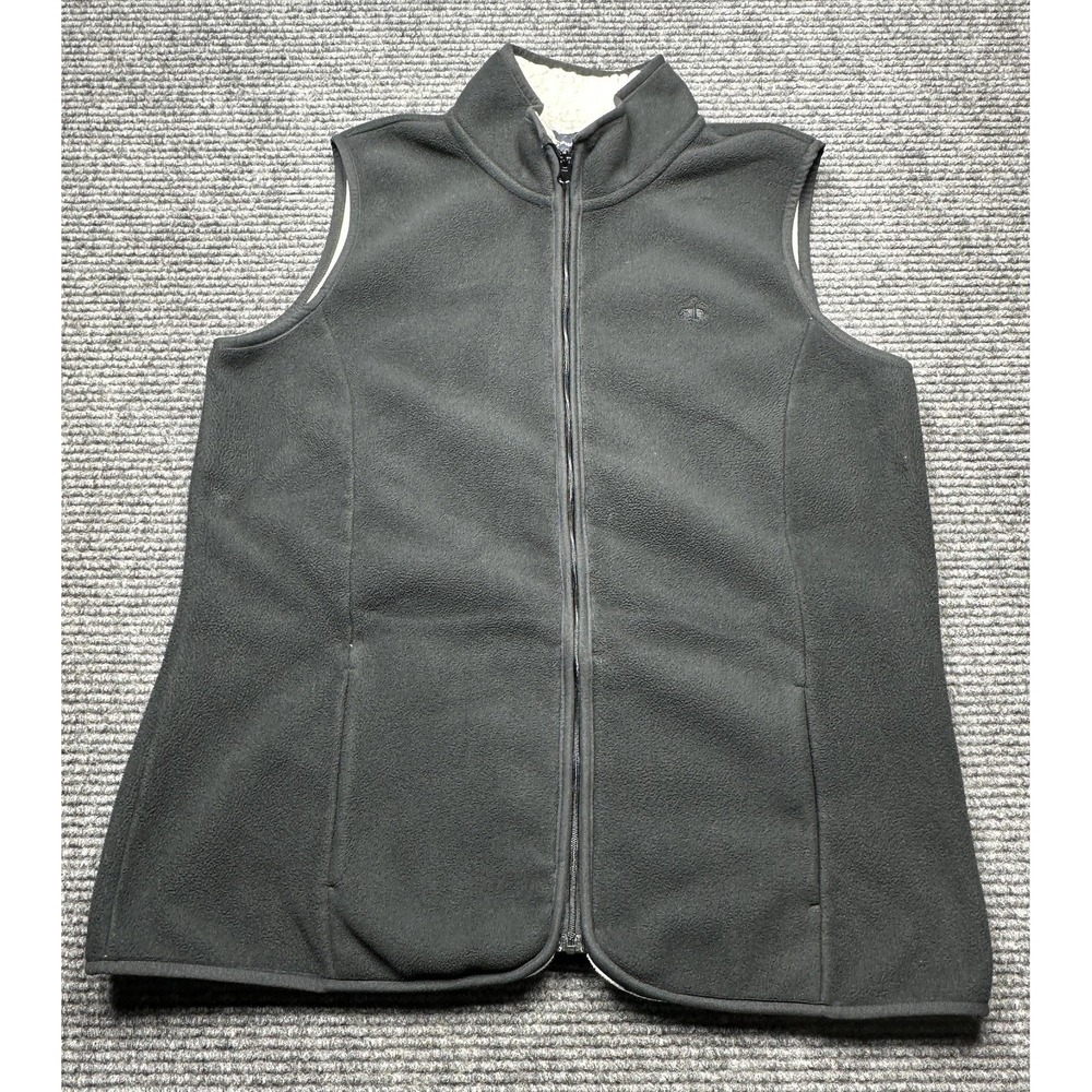 Brooks Brothers Vest Womens Large Black Fleece Sherpa Lined Full Zip Pockets